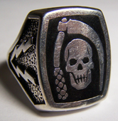 SKULL WITH SICKLE LIGHTNING BOLTS DELUXE BIKER RING -SIZE 14