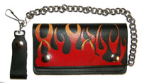 RED FLAMES 6 INCH BIKER / TRUCKER LEATHER WALLET WITH CHAIN