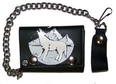 HOWLING WOLF TRIFOLD LEATHER WALLET WITH CHAIN (Sold by the piece