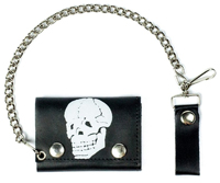 BONE HEAD SKULL TRIFOLD LEATHER WALLET WITH CHAIN