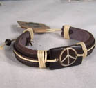 CARVED BONE LEATHER PEACE SIGN BRACELET