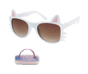 White Dazey Shades tween Cat Shape Fashion Sunglasses with CASE