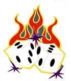 SPARKLING FLAME DICE HAT / JACKET PIN *- CLOSEOUT NOW 50 CENTS EA