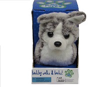 GREY Walking Barking Cute Fluffy Toy Husky DOG with Batteries