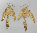 3INCH METAL DREAM CATCHER GOLD DANGLE EARRINGS WITH FEATHERS