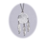 18 INCH METAL DREAM CATCHER SILVER NECKLACE WITH FEATHERS