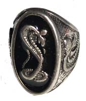 INLAYED COBRA SNAKE SILVER BIKER RING *- CLOSEOUT $3.75 EA