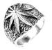 SILVER POT LEAF STAINLESS STEEL BIKER RING (sold by the piece)
