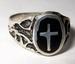 BLACK INLAYED CROSS SILVER DELUXE BIKER RING *- CLOSEOUT $ 3.75 E