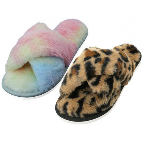 Women's Plush Cross Slippers, Footwear, SHOES