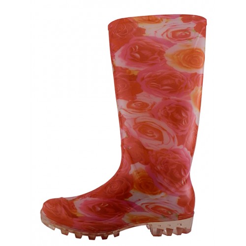 Women's 13½'' Large Red Roses Print RAIN BOOTS. Footwear, Shoes