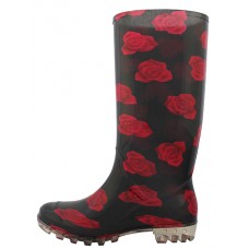 Women's 13'' Red Rosed Print Tall Rain BOOTS Footwear, Shoes