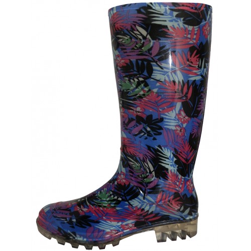 Women's 13'' Tropical Leaf Print Rain Boots Footwear, SHOES