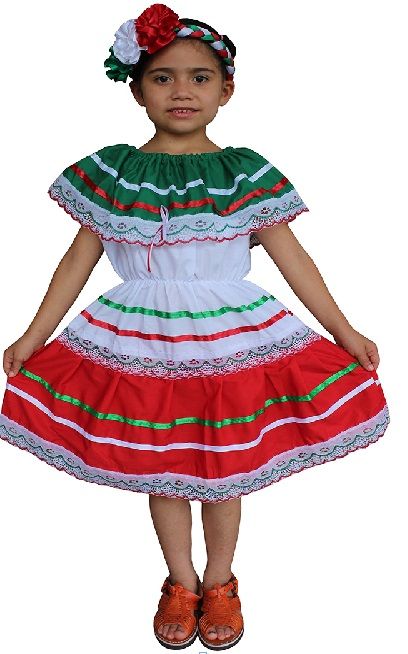 Girls Tricolor Mex FLAG Dress