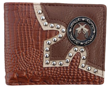 Brown Bi-fold Wallet with Crossed PISTOLs Concho