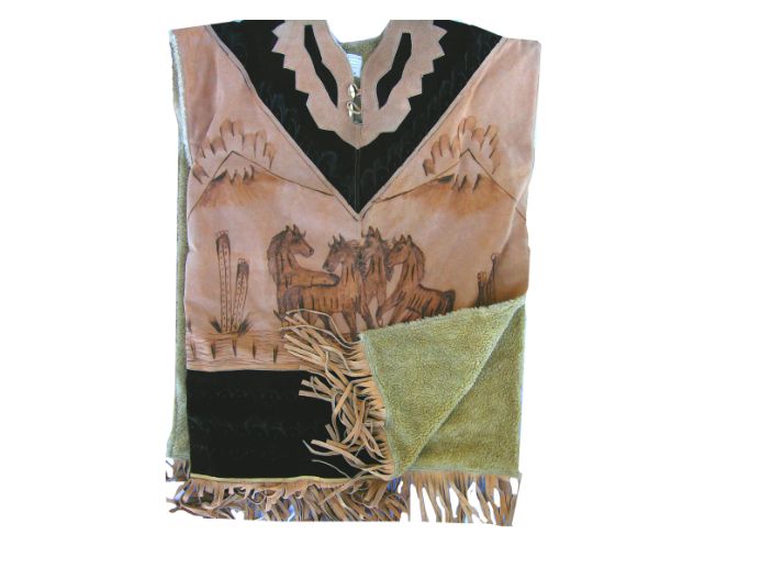 Suede Leather PONCHO W/Wool Interior