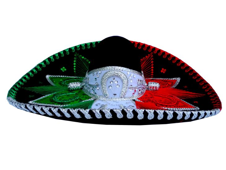 Mariachi Three Color  White Hat with SEQUINs
