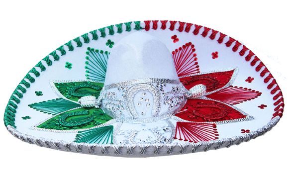 Mariachi Three Color  White Hat with SEQUINs
