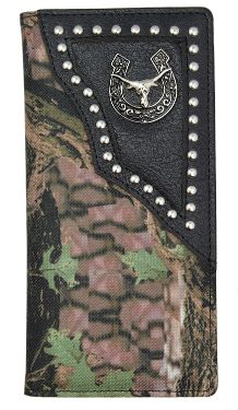 Wallet, Checkbook Camo Longhorn Concho