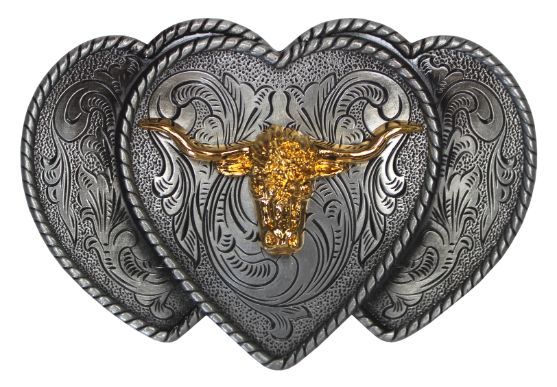 BUCKLE, 3 Hearts with Longhorn