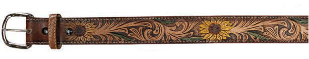 Tooled Leather BELT with Sunflowers design