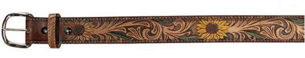 Tooled LEATHER Belt with Sunflowers design