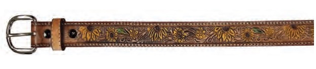 Tooled LEATHER BELT with Sunflowers design