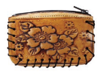 Tooled Flower on Leather Coin PURSE