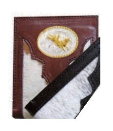 Genuine Cow hair on a Brown leather bi-fold WALLET Concho