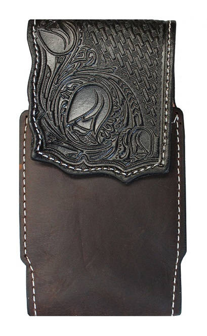 Large Tooled Leather Smart Phone Case with BELT loop