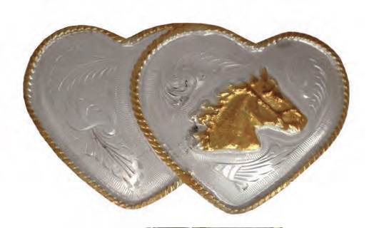 Buckle, Double Heart with HORSE Head Silver