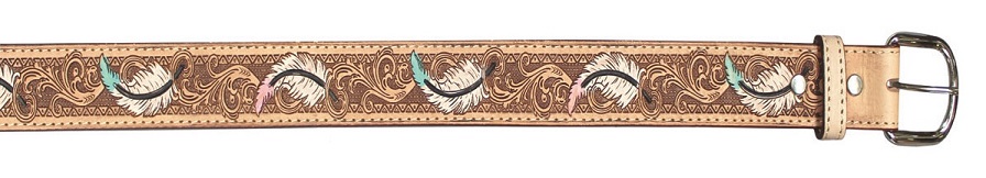 Feather Design Tooled LEATHER BELT