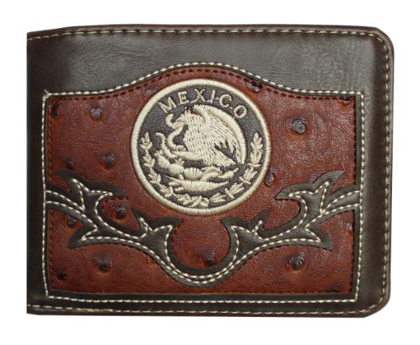 Brown LEATHER WALLET With Mexican Eagle Concho