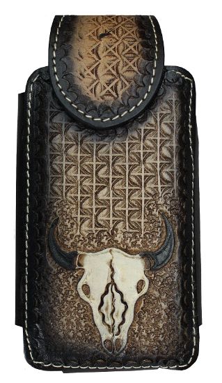 Cellphone Case Black Tooled Cow SKULL X L