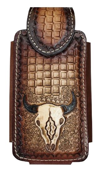 Cellphone Brown Tooled Cow SKULL X L
