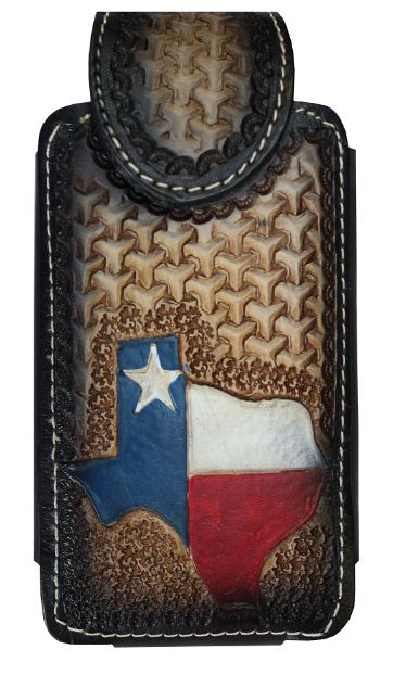 Cellphone Tooled Black LEATHER Texas Map