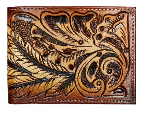 Bi-fold Tooled Feather Wallet