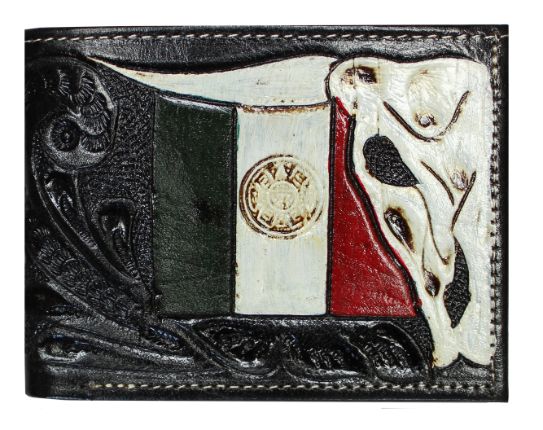 Bi-fold Tooled WALLET w/Longhorn & Mexico Flag