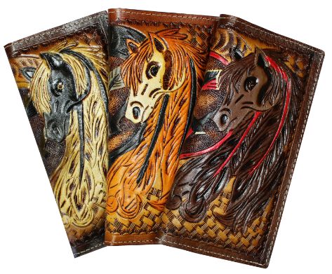 WALLET, Tooled Horse Checkbook