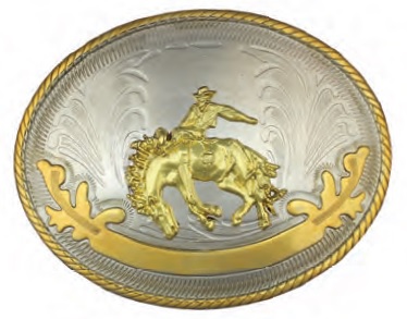 OVAL Buckle With GOLD tone Bronco Rider