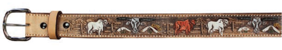 Natural color Leather BELT with Bahama bulls and skulls