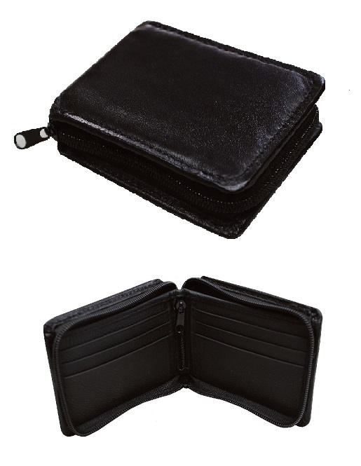 Leather Zipper Wallet Black