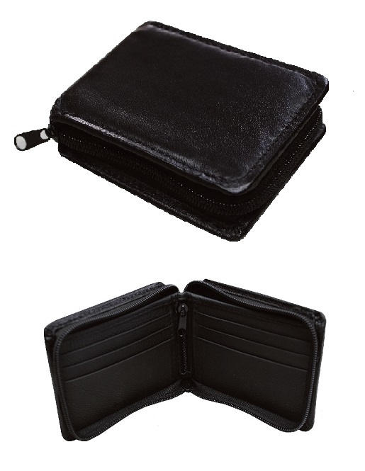 Leather Zipper WALLET Black