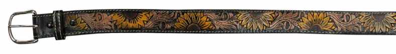 Tooled LEATHER Belt with Sunflowers design