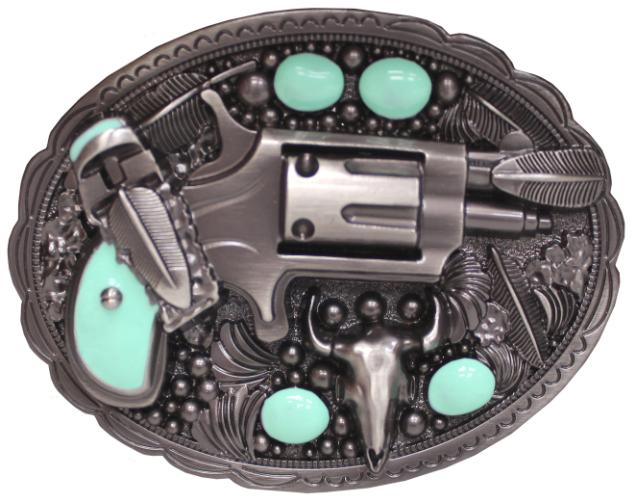 BUCKLE, Revolver with Longhorn