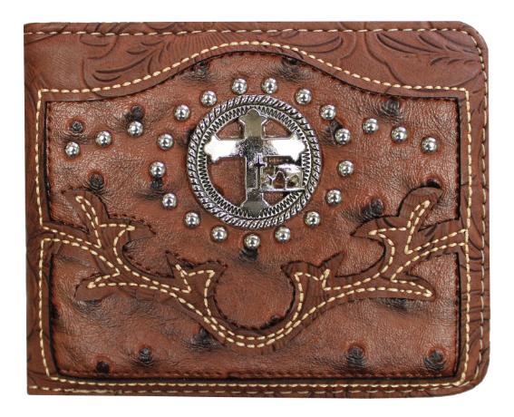 Bi-fold Brown Ostrich Wallet W/Praying Cowboy