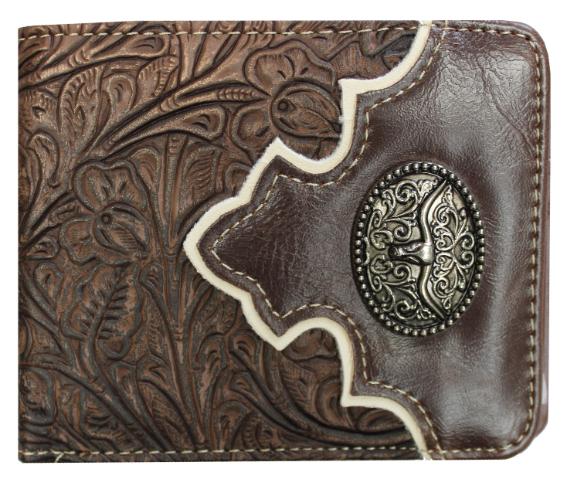 Brown Bi-fold Wallet w/Longhorn Concho