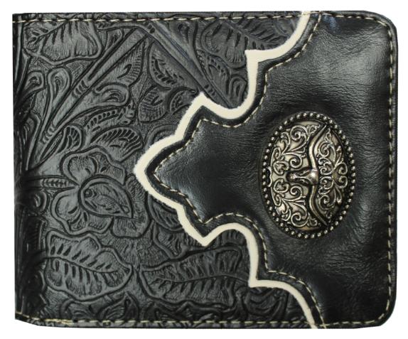 BLACK Bi-fold Wallet w/Longhorn Concho
