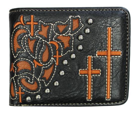 Black Bi-fold Wallet with 2 crosses