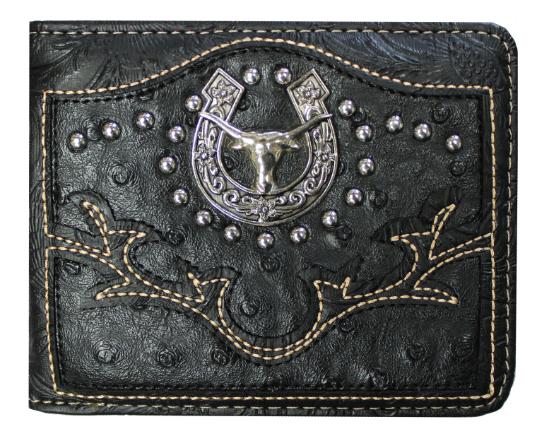 Black Bi-fold Wallet HS/Longhorn Concho